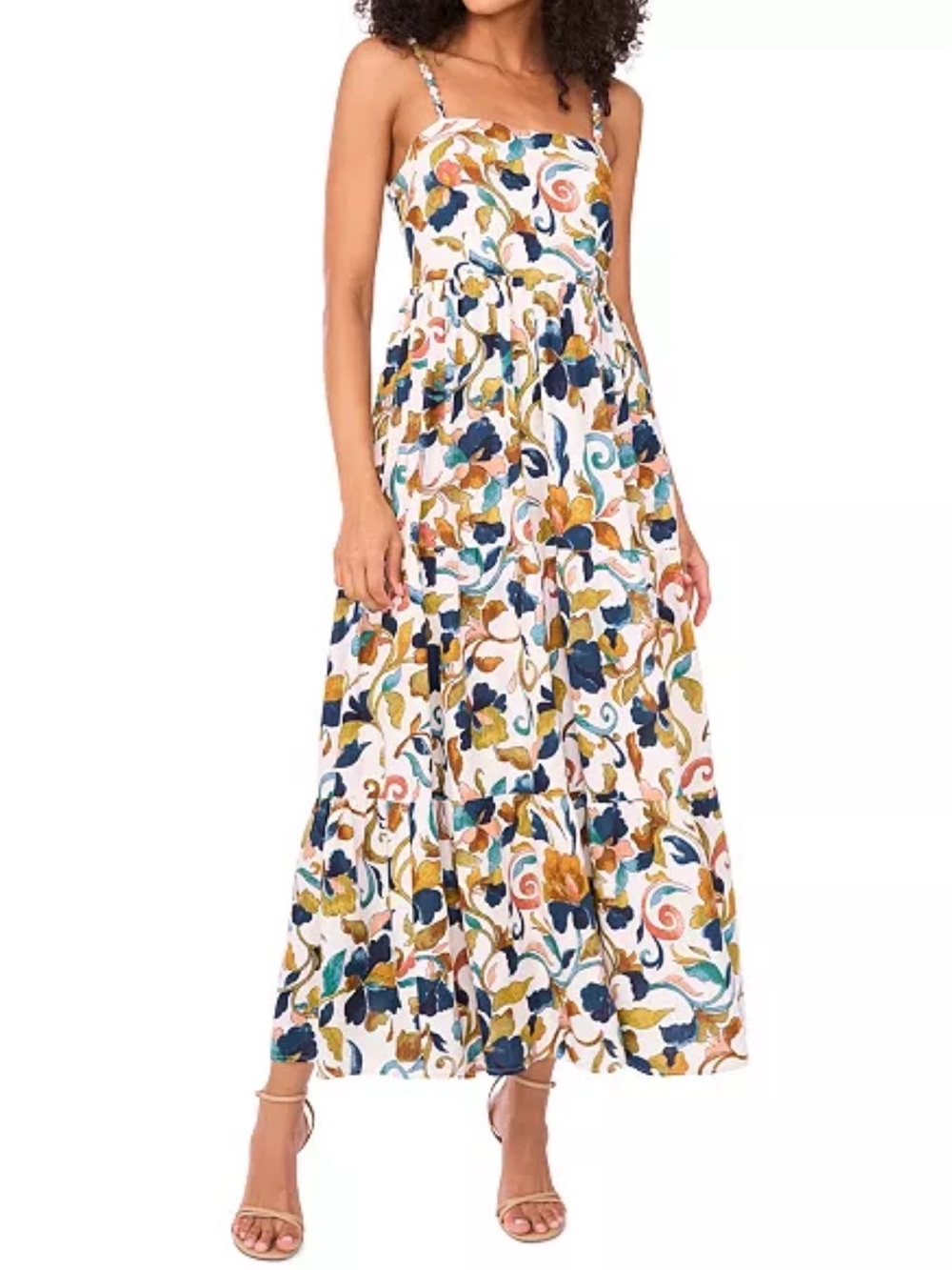 1.STATE Floral Linen Blend Maxi Dress XS NWT